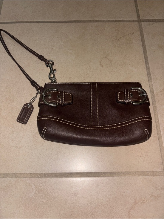 Coach Handbags - Coach Soho  Dark Brown Leather Wristlet with Contrast Stitching